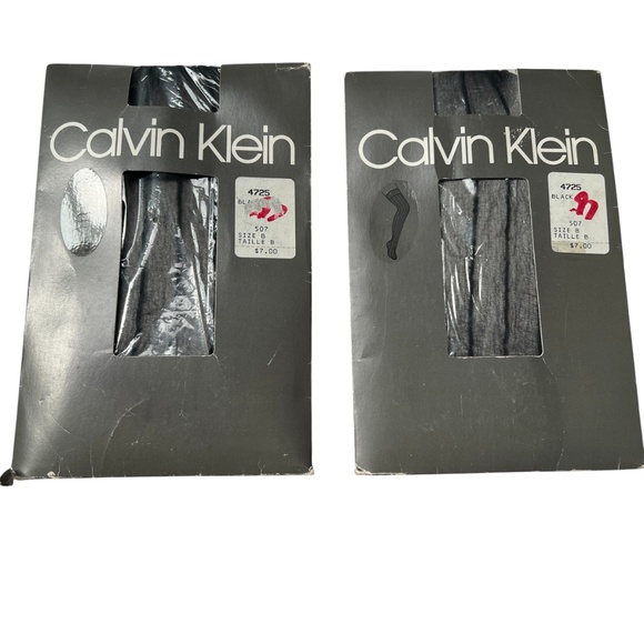 2 Pair Vintage Calvin Klein Stockings Size B Hosiery Black Striped Open Package - Picture 1 of 8